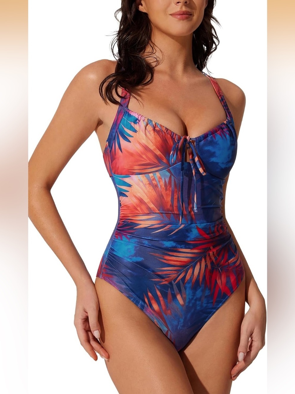 Tummy Control One Piece Swimsuit Ruched Slimming Tie Knot Cutout. 1926/8-1